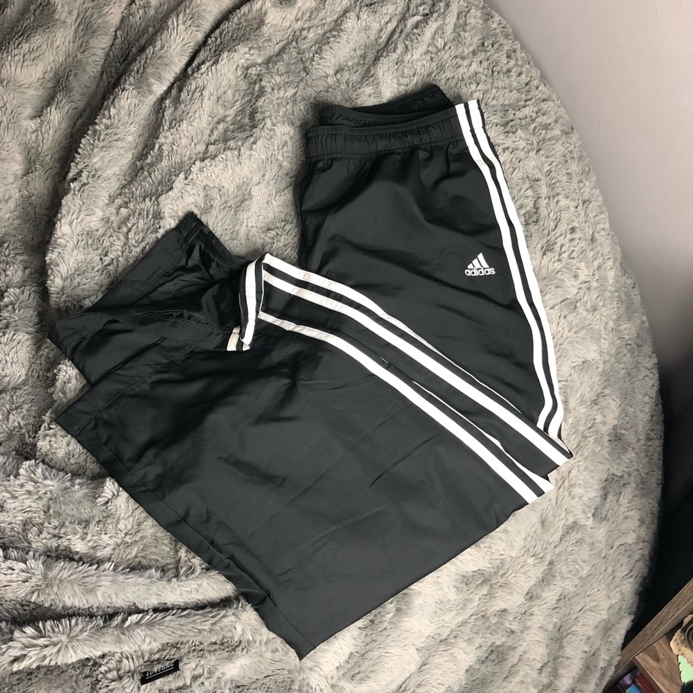Black stripe adidas track pants